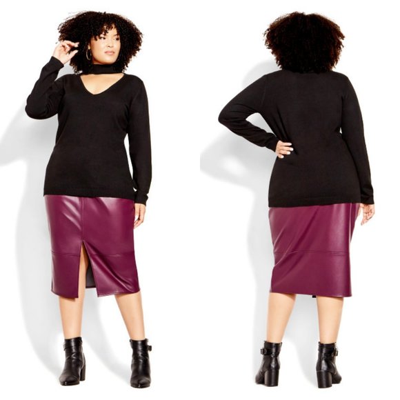 NWT CITY CHIC Yolanda Black Cut-Out Mock Neck Sweater 20 - Picture 1 of 11
